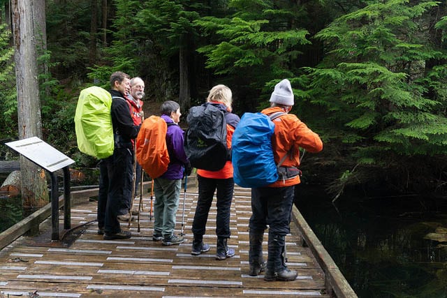 springtime hikers in gaiters