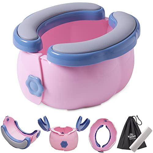 2-in-1 Go Potty for Travel, Portable Folding Compact Toilet Seat,Potty Training Toilet Chairs for Toddler Boys & Girls with Storage Bag and Potty Liners by BlueSnail (Blue+Pink)