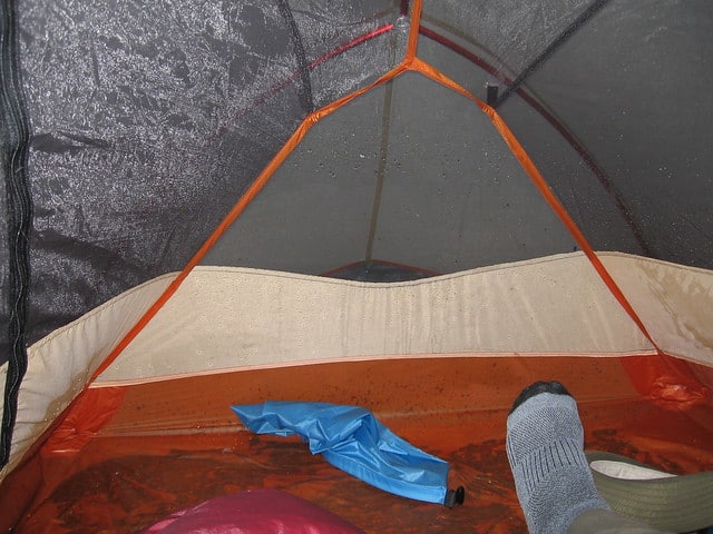 wet bottom of tent after rain