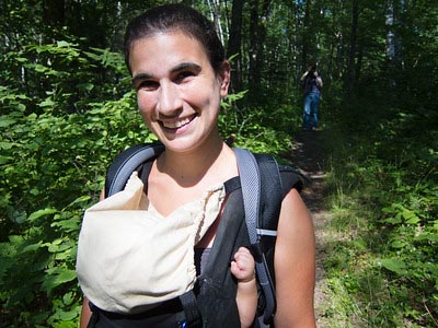 infant in front facing soft hiking carrier