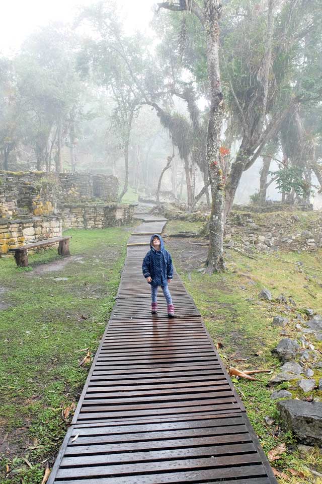 Inside Kuelap in the rain