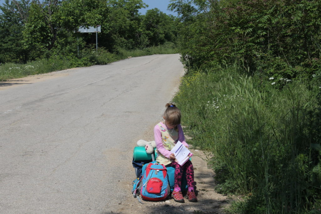 Drawing pictures while waiting for a car to go by on a very remote backroad in Bulgaria