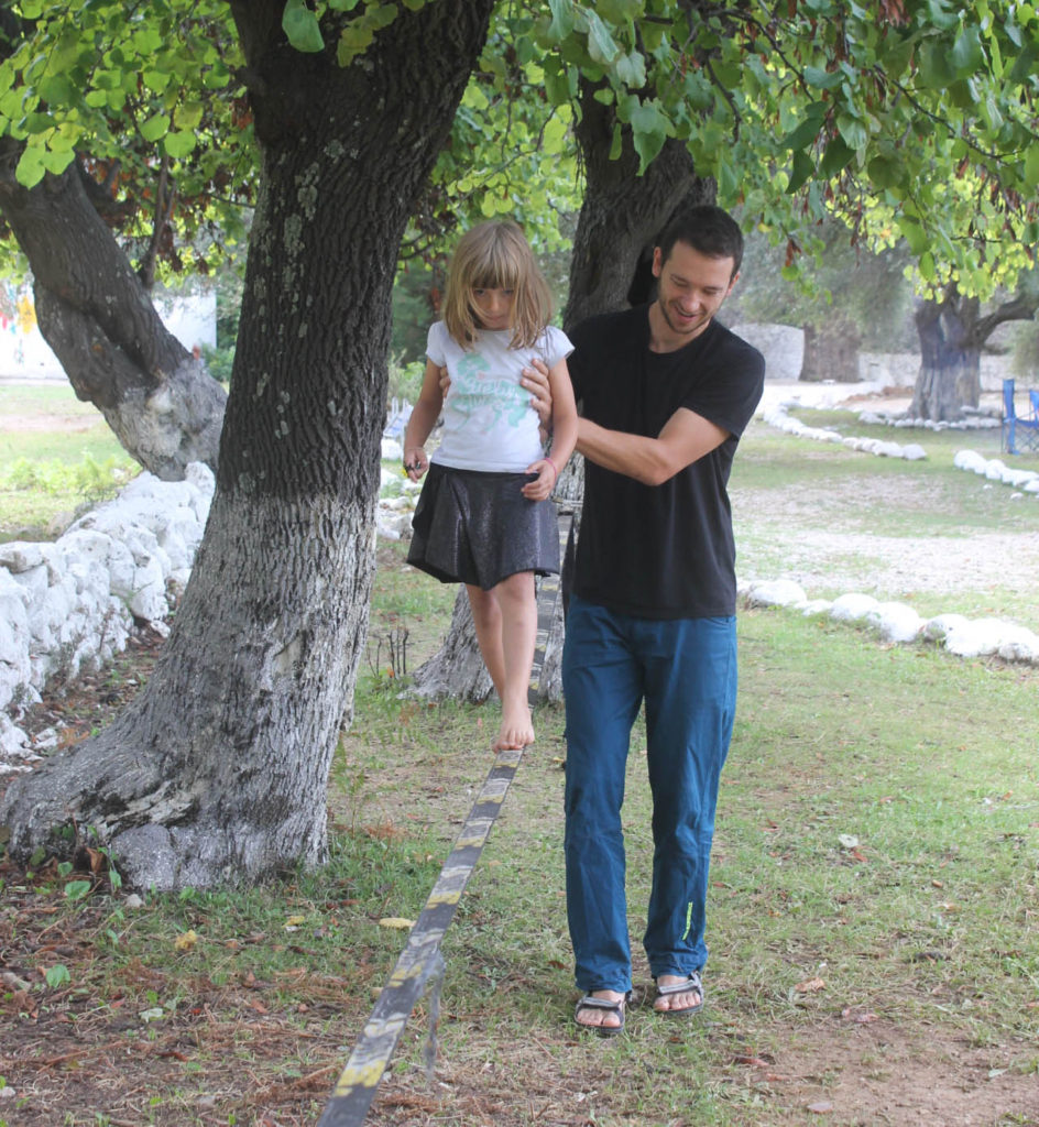 Walking the slackline that some fellow campers had with them