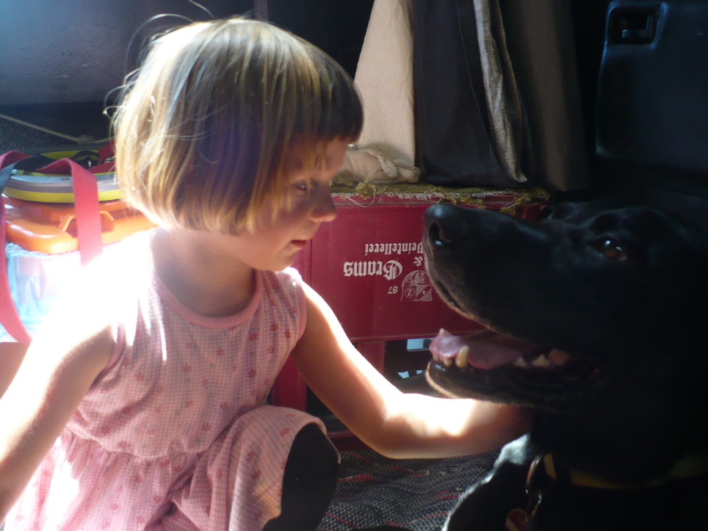 The very first ride Isabel hitchhhiked -- a young German couple in an RV with their dog Lucky.