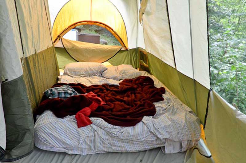 air mattress in family tent layout