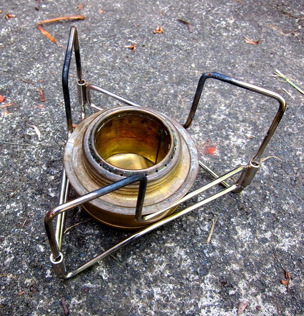 A purchased alcohol stove setup