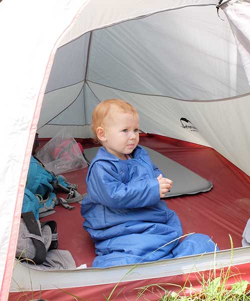 baby in tent and sleeping bag