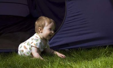 baby camping in tent