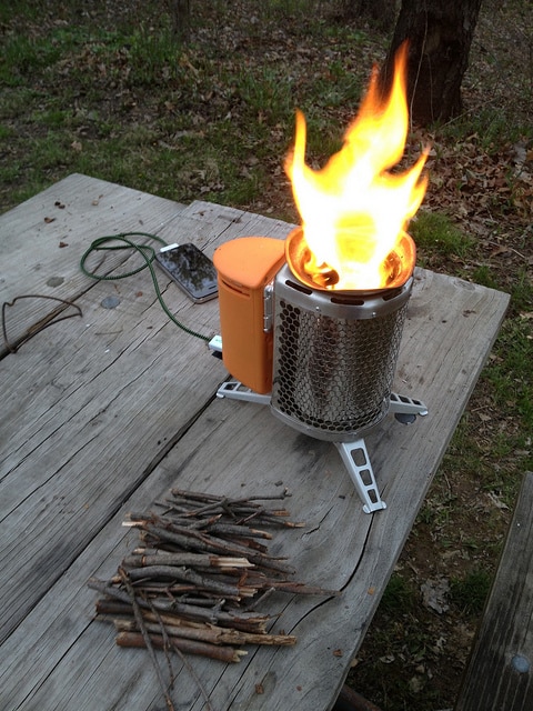 The Biolite camping stove can charge your phone.