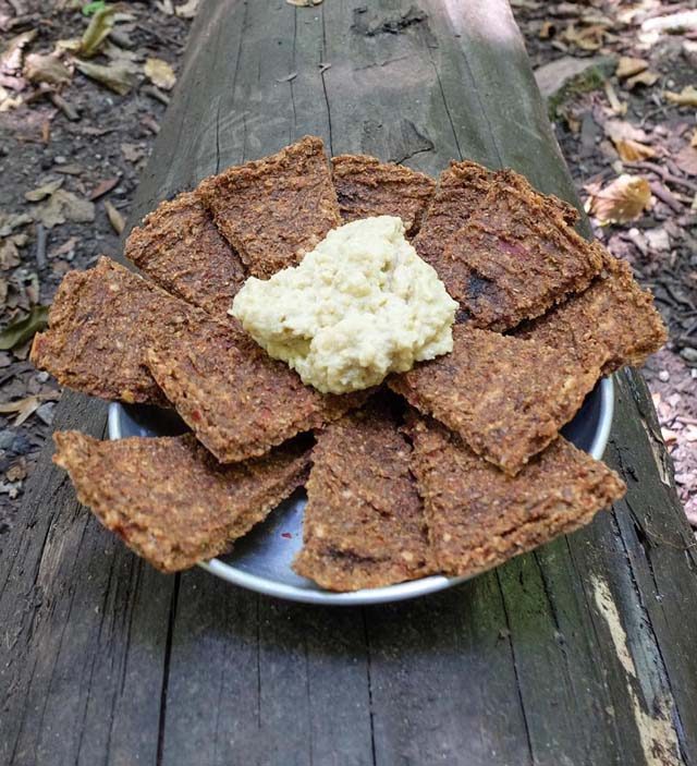 crackers and hummus vegan backpacking lunch idea