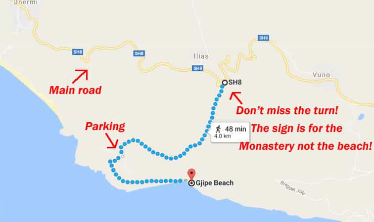 Gjipe beach map