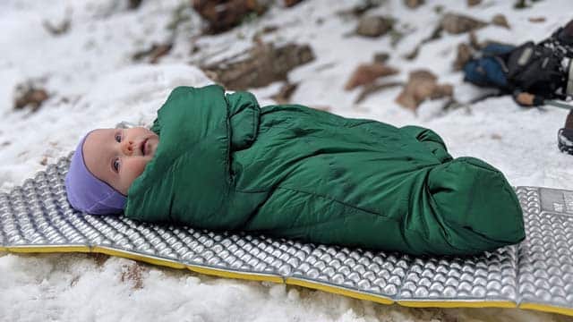 infant in Morrison sleeping bag