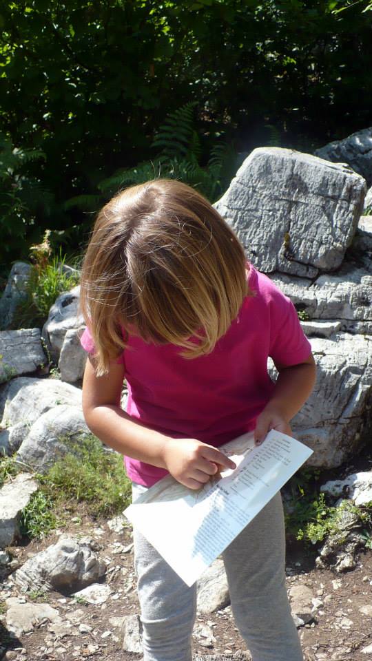 daughter reading map on hike