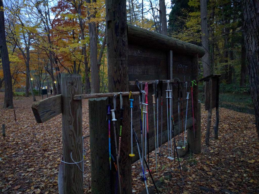 trekking poles left at trailhead