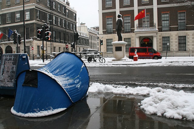 Kudos to this protester - especially because he stuck it out in a Pop Up tent!