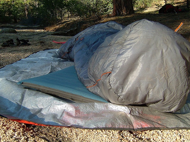 This heavy duty space blanket reflects heat up towards the body.