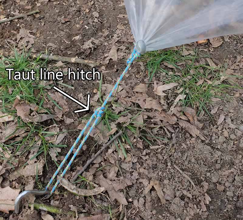 taut line hitch on tarp guylines